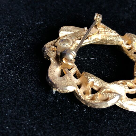 Wreath Brooch Roma Gold Tone & Gunmetal Beads 1 1/2" Retro Vintage Classic - Picture 5 of 6